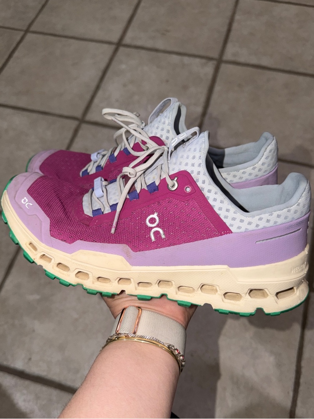 On Running Women's Pink Purple Cream Athletic Sneakers
